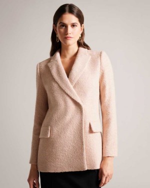 Pale Pink Ted Baker Robinet Oversized Marled Blazer Coat Coats | US0000220