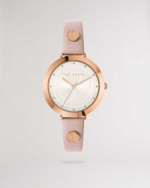 Pink Ted Baker Ammmy Magnolia Detail Leather Watch | US0002036