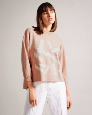 Pink Ted Baker Elssiaa Branded Jacquard Knit Jumper | US0000323