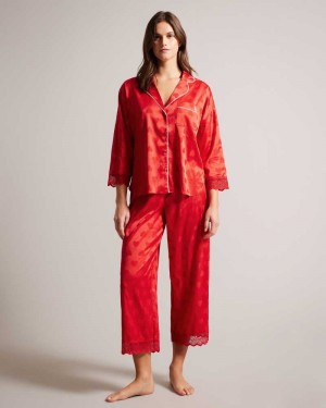 Red Ted Baker Meggs Satin Heart Long Sleeved Pyjama Set | US0000434