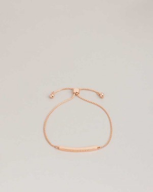 Rose Gold Colour Ted Baker Breenar Logo Bar Drawstring Bracelet Bracelets | US0001753