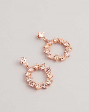 Rose Gold Colour Ted Baker Crissty Crystal Hoop Drop Earrings Earrings | US0001795