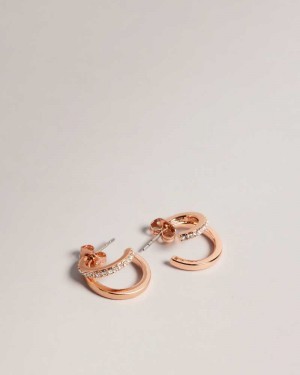 Rose Gold Colour Ted Baker Helias Crystal Double Huggie Hoop Earrings Earrings | US0001841