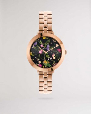 Rose Gold Colour Ted Baker Isidora Floral Dial Stainless Steel Bracelet Watch | US0002053