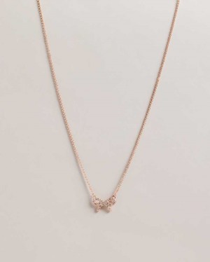 Rose Gold Colour Ted Baker Talulat Crystal Bow Pendant Necklace Pendant Necklace | US0001858