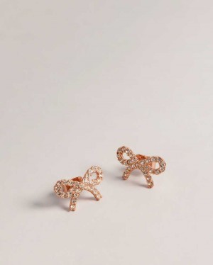 Rose Gold Colour Ted Baker Tarlay Crystal Bow Stud Earrings Earrings | US0001790