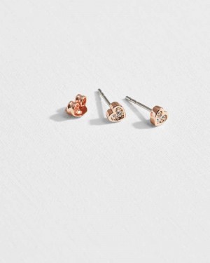 Rose Gold Ted Baker Neenia Nano Heart Stud Earrings Earrings | US0001831