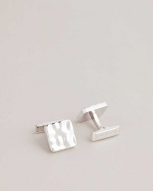 Silver Colour Ted Baker Hammrd Hammered Cufflinks | US0001667