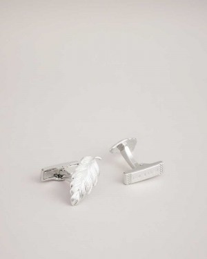 Silver Colour Ted Baker Rovan Leaf Cufflinks | US0001674