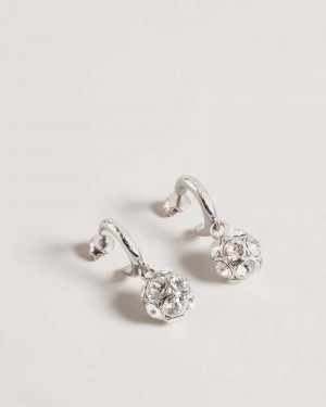 Silver Colour Ted Baker Ryanka Crystal Ball Hoop Charm Earrings Earrings | US0001811