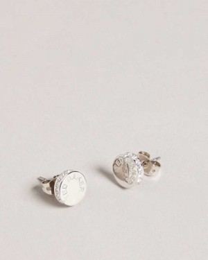 Silver Colour Ted Baker Seesay Sparkle Logo Stud Earrings Earrings | US0001799