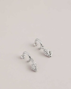 Silver Colour Ted Baker Sersiee Crystal Shell Hoop Drop Earrings Earrings | US0001773