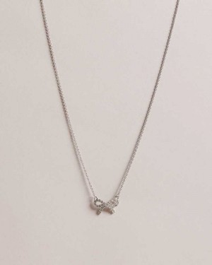 Silver Colour Ted Baker Talulat Crystal Bow Pendant Necklace Pendant Necklace | US0001854