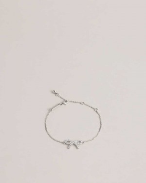 Silver Colour Ted Baker Tulliat Crystal Bow Dainty Bracelet Bracelets | US0001744