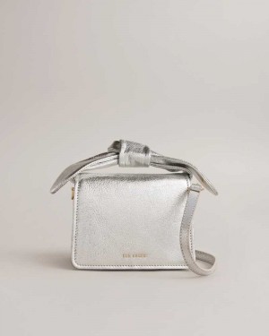 Silver Ted Baker Niasini Bow Detail Metallic Crossbody Bag | US0001286