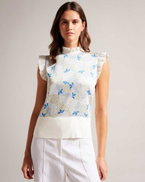 Sky Blue Ted Baker Luseea Woven Front Knit Top | US0000997