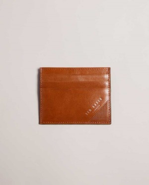 Tan Ted Baker Raffle Embossed Corner Leather Card Holder Cardholders | US0001434