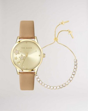 Tan Ted Baker Starlee Star Watch And Bracelet Gift Set | US0002054