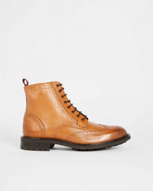 Tan Ted Baker Wadelan Lace Up Leather Boots | US0002071