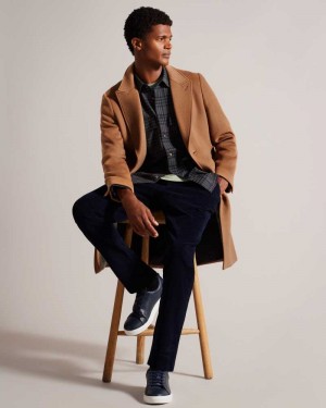 Tan Ted Baker Wilding Wool Blend Overcoat Coats | US0000206