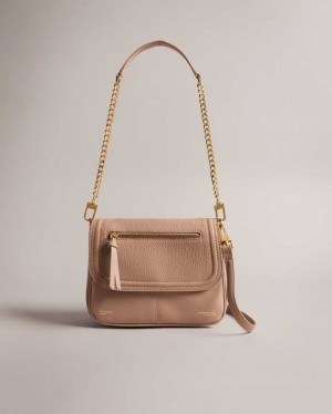 Taupe Ted Baker Nishat Pebble Leather Shoulder Bag | US0001249