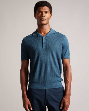 Teal Blue Ted Baker Adio Short Sleeve Textured Polo Shirt | US0000510