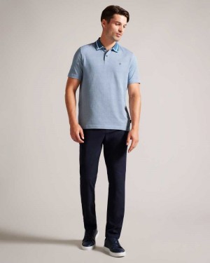 Teal Blue Ted Baker Ginald Short Sleeve Herringbone Stitch Zip Polo | US0000516