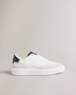 White Navy Ted Baker Luigis Inflated Sole Leather And Suede Sneakers | US0002197