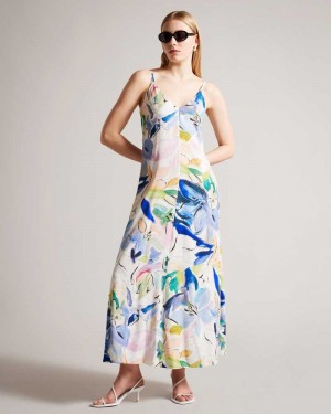 White Ted Baker Ashhliy Strappy V Neck Maxi Dresses | US0000009