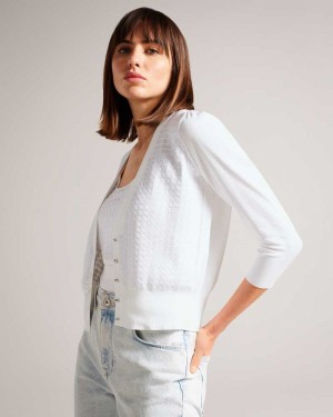 White Ted Baker Baliner Sequin Detail Knit Cardigan | US0001002