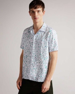 White Ted Baker Bartlet Short Sleeve Revere Printed Shirt | US0000615