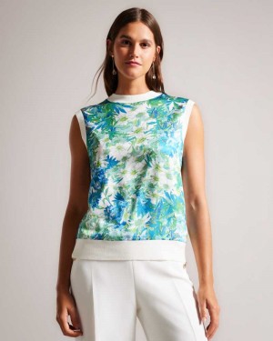 White Ted Baker Behlla Woven Front Sweater Vest | US0000947