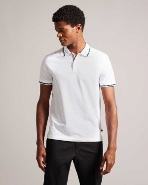 White Ted Baker Colson Short Sleeve House Check Polo Shirt | US0000547