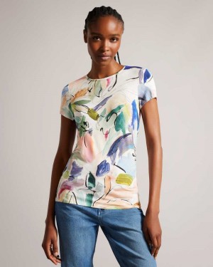 White Ted Baker Elehna Magnolia Art Print T-Shirt | US0000862