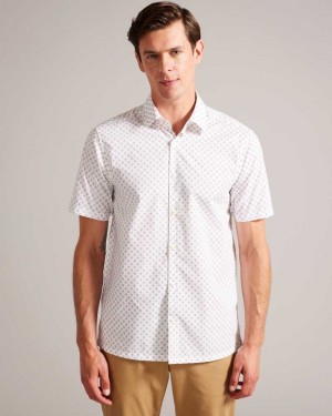 White Ted Baker Forter Short Sleeve Geometric Print Shirt | US0000582