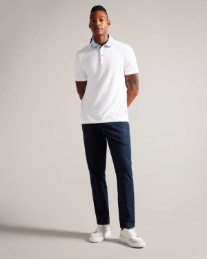 White Ted Baker Frend Short Sleeve Woven Collar Polo Shirt | US0000480