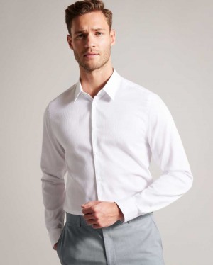 White Ted Baker Haless Long Sleeve Textured Stripe Shirt | US0000593