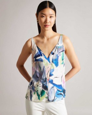 White Ted Baker Hariyat Absract Print V Neck Cami | US0000934