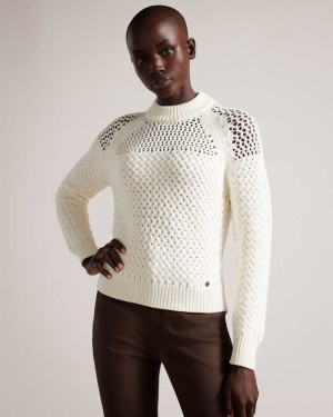 White Ted Baker Hawick Basket Stitch Jumper | US0000355