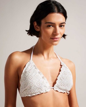 White Ted Baker Lileth Frill Detail Triangle Bikini Top | US0000828