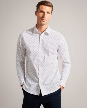 White Ted Baker Lorter Long Sleeve Geometric Print Shirt | US0000590