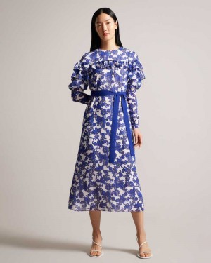 White Ted Baker Marquis Jacquard Paisley Midi Dresses | US0000132