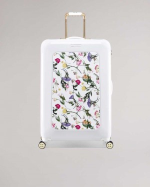 White Ted Baker Raideno Scattered Bouquet Large Trolley Case | US0001477