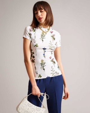 White Ted Baker Rasmean Botanical Bouquet Print T-Shirt | US0000866