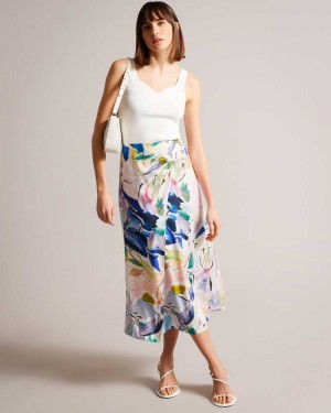 White Ted Baker Salleey Asymmetric Twist Slip Skirt | US0000696