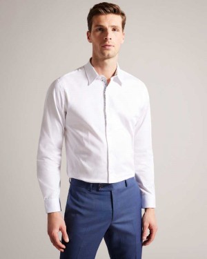 White Ted Baker Satels Long Sleeve Cotton Sateen Shirt | US0000616