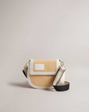 White Ted Baker Staceli Raffia Satchel Crossbody Bag | US0001303