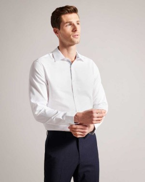 White Ted Baker Textls Textured Long Sleeve Cotton Shirt | US0000585