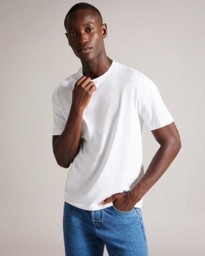 White Ted Baker Tywinn Short Sleeve Regular Fit Plain T-shirt | US0000894