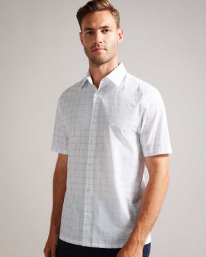 White Ted Baker Udine Short Sleeve Rope Print Check Shirt | US0000636